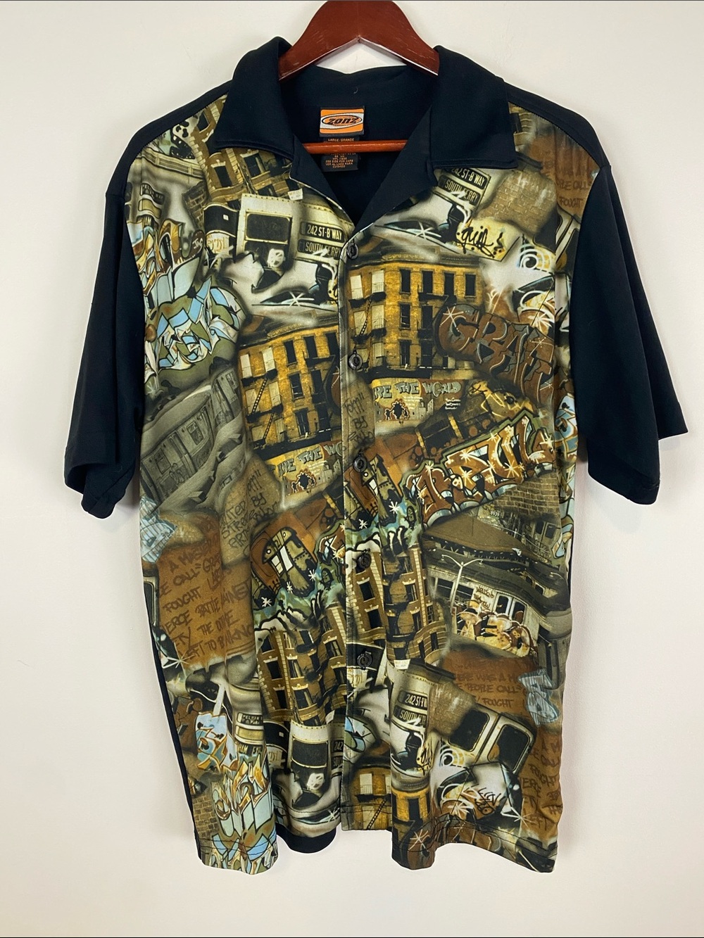 Graphic Panel Short-Sleeve Shirt in Black & Multicolor